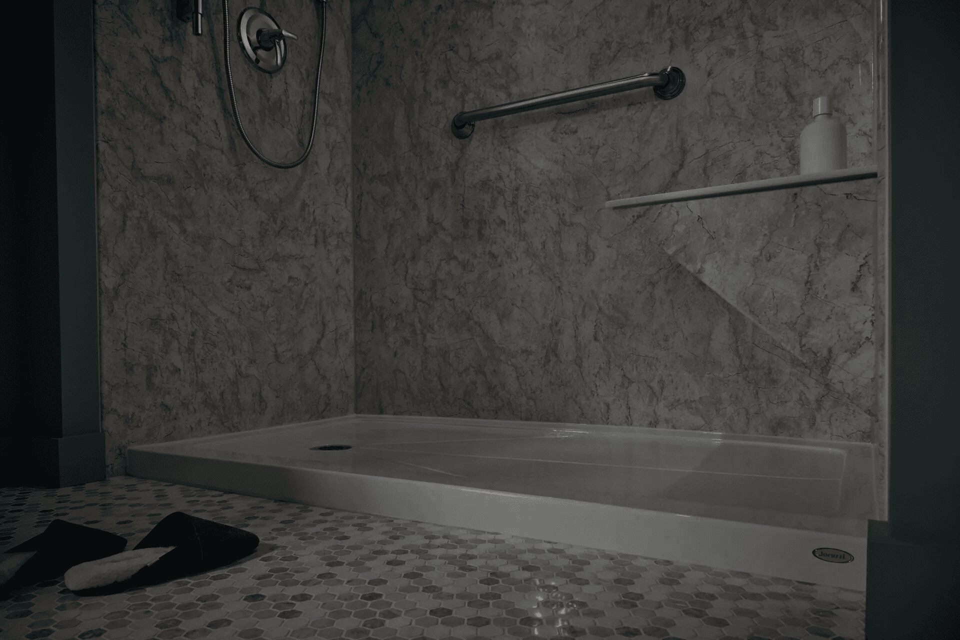 Shower with bench - darkened